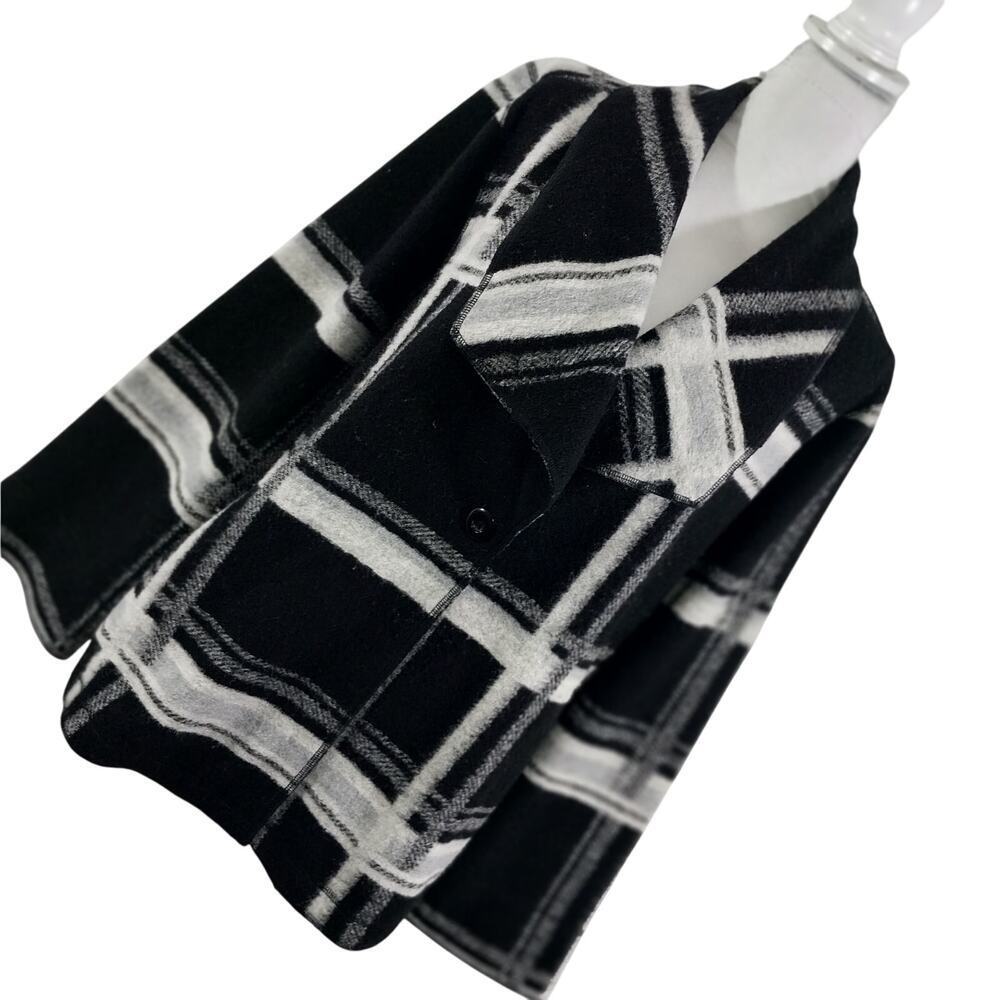 CHICO'S! BLACK & WHITE PLAID FINE WOOL BLEND DECONSTRUCTED JACKET! SZ L - Picture 11 of 12